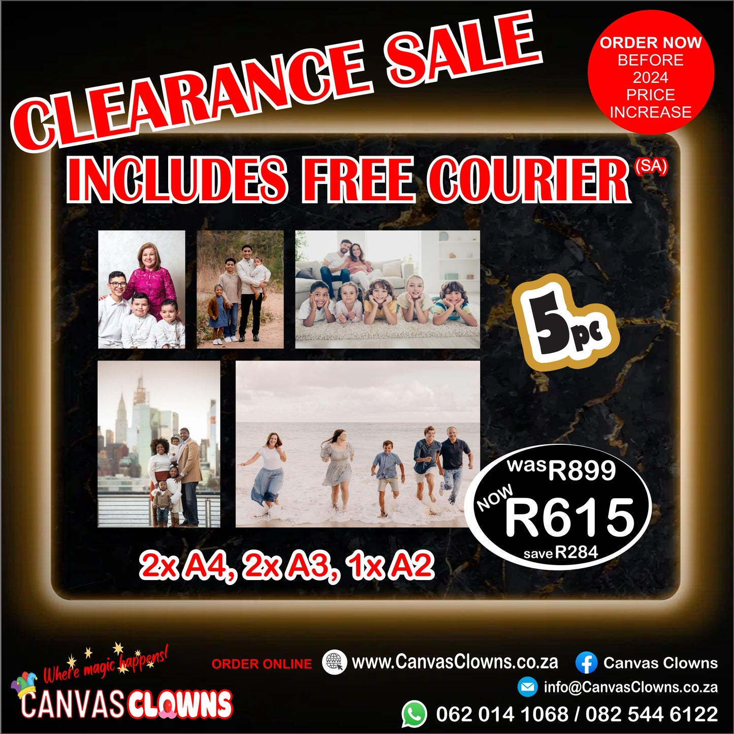 CLR 5 Piece & FREE DELIVERY Canvas Combo (1 x A2 | 2 x A3 | 2 x A4)