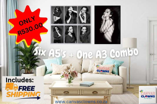 Six A5's + One A3 & FREE DELIVERY Canvas Combo